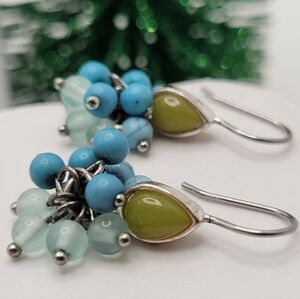 Monet Blue Beaded Cluster Dangle Earrings w/Teardrop Accent Topaz Peridot